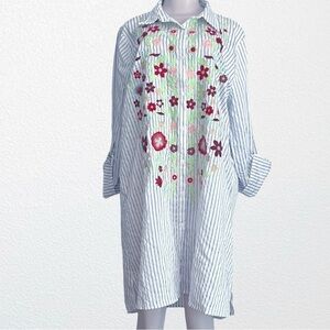 Layers Pinstripe Shirtdress With Floral Embroidery SZ 1X